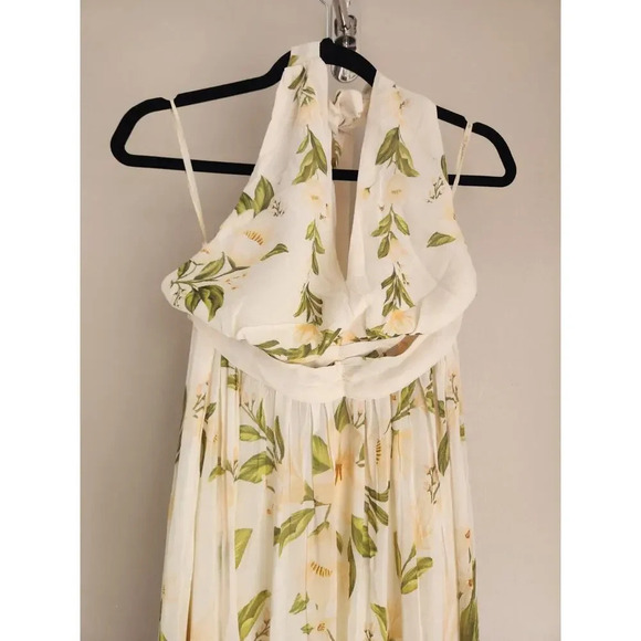 NWT Farm Rio Anthropologie V-Neck Floral Chiffon Maxi Dress Sz S Neutral #9J408 - Picture 7 of 12